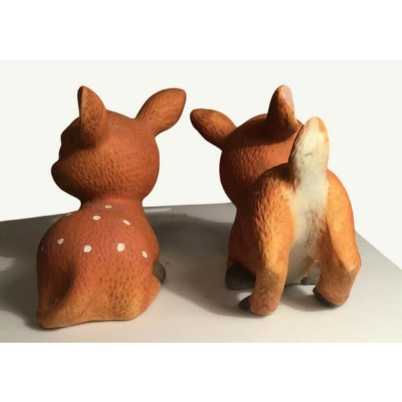 Homco Deer Fawn Vintage Figurines Set Of 2 1473 Hand Painted Ceramic Collectible - Picture 4 of 5